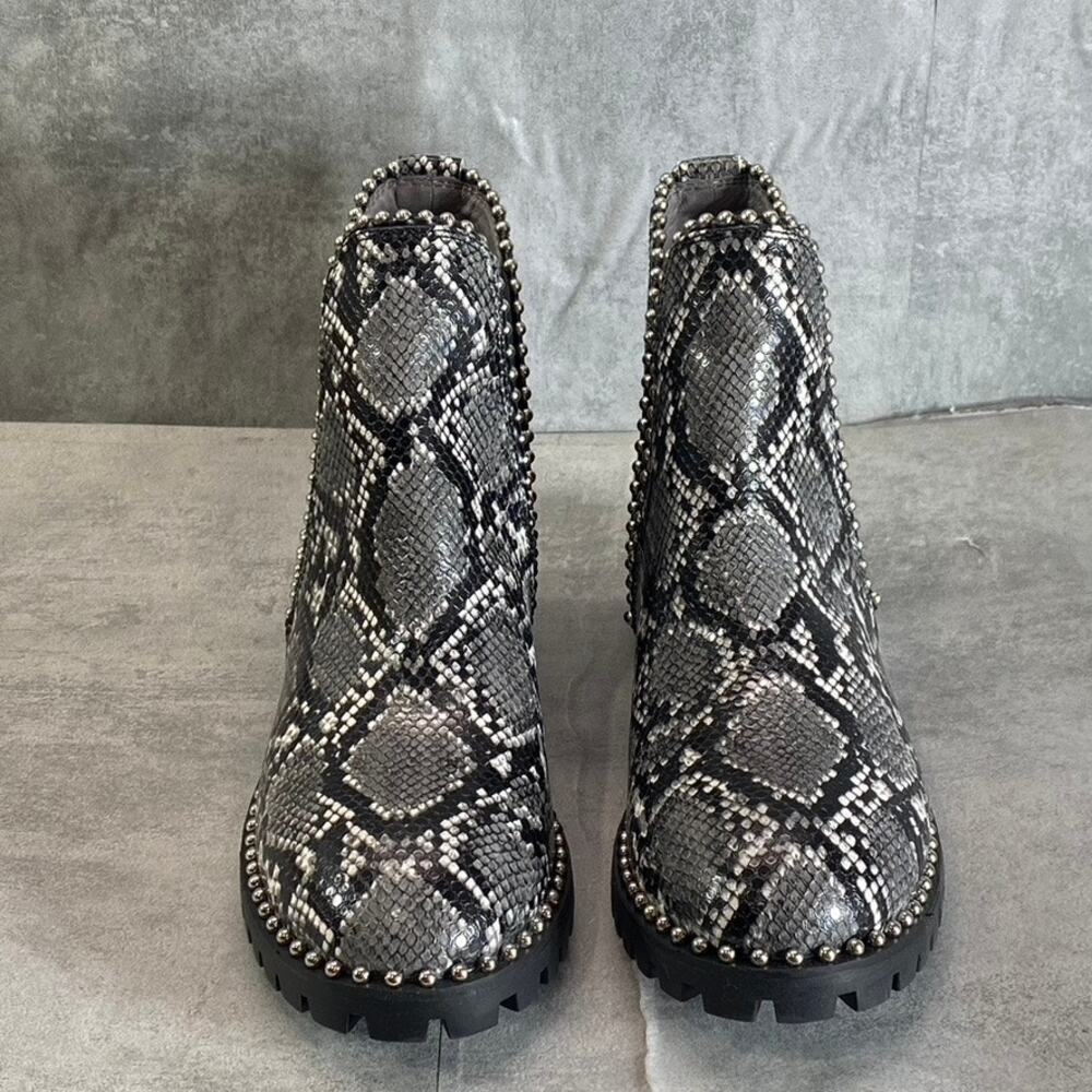 SEVEN DAILS Women's Gray South Ends Studded Round-Toe Slip-On Lug Sole Boots